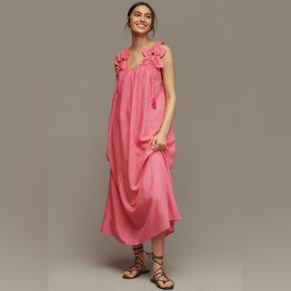 FARM RIO Pink Sleeveless Floral Straps Midi Dress S - Picture 1 of 7